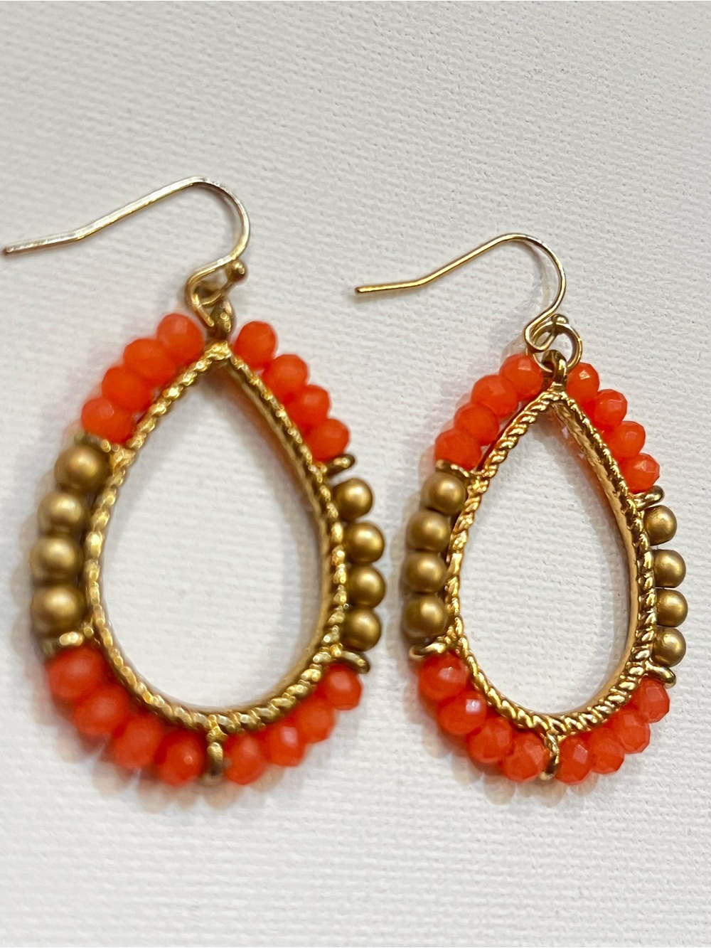Gold-Trim Orange Teardrop Beaded Earrings vintage